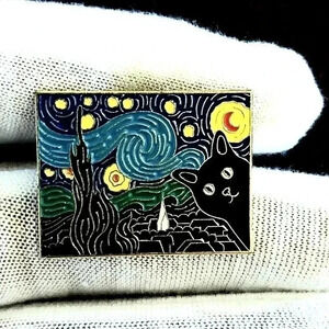 Starry Night art kitty Cat Hot Funny pin